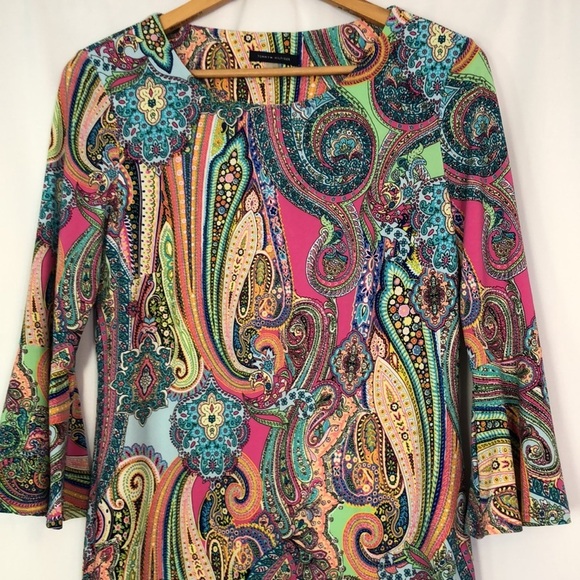 Tommy Hilfiger Paisley Print Multicolor 3/4 Sleeve Dress Size 10 - Picture 7 of 11